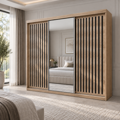 Aurelia Modern Sliding Wardrobe with Mirror & Slatted Doors – 2 Colors & 3 Sizes