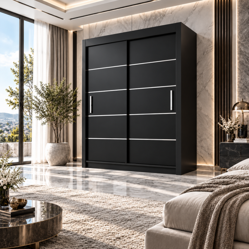 Daisy 2 Door Sliding Wardrobe Modern Bedroom Clothes Storage Closet Furniture