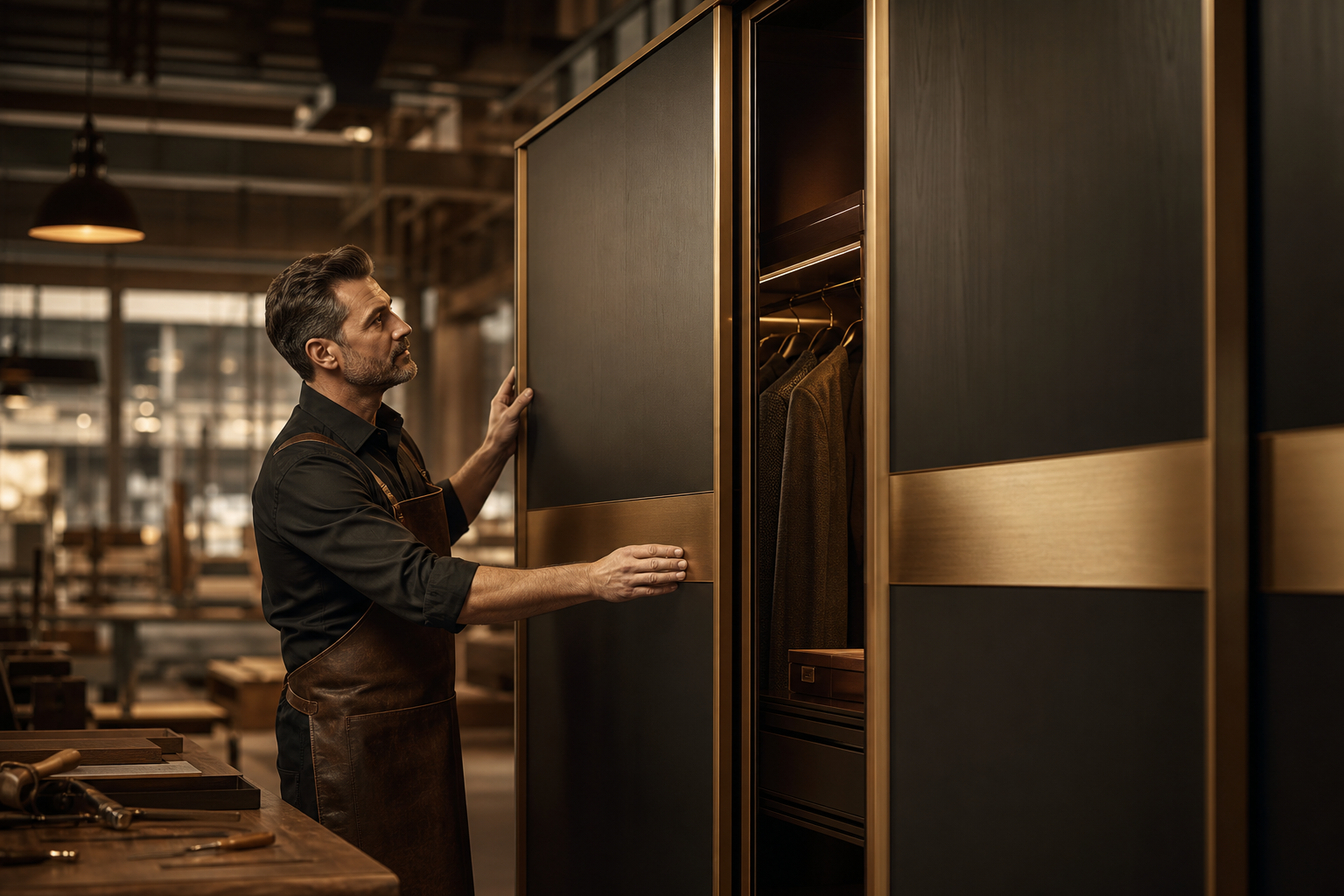 Workshop-finished wardrobe interior with hanging rail and drawers