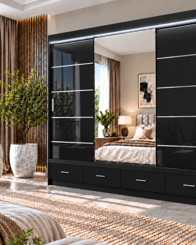 Flavia Luxe Sliding Wardrobe for Bedroom | High Gloss Finish, 3 Sizes & 3 Colors